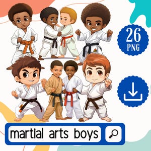 Boys MixedMartial Arts Clipart. 26 Judo Karate Kids PNG. Martial Arts Clipart Designs for crafting. Digital Download