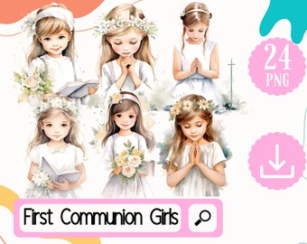 Girls First Communion png. First Communion Clipart. Girls communion religious clipart. Girls in white dress Clipart