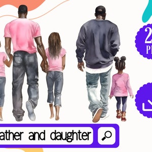 Schwarzer Vater und Tochter Clipart PNG, 22 Aquarell Schwarzer Vater und Mädchen zusammen Clipart, Schwarzer Vatertag png, Geburtstag Dad Clipart.
