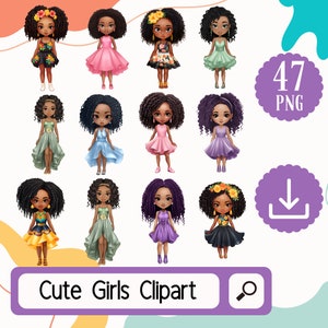 超かわいい黒人の女の子のクリップアート。47 PNG アフリカ系アメリカ人の女の子 - 黒人プリンセスの女の子のクリップアート - アフロガール PNG デジタルダウンロード (クラフト用)