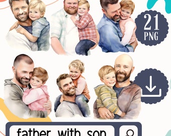 Father and Son Clipart Bundle. 21 Dad and Boy PNG Clipart. Fathers Day Clipart Bundle, Fathers Birthday Clipart Set