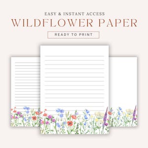 Druckbares gefüttertes Papier mit Wildblumen. Schönes Aquarell Blumen Briefpapier, digitaler Download PDF, Briefpapier. Papier das Begeistert