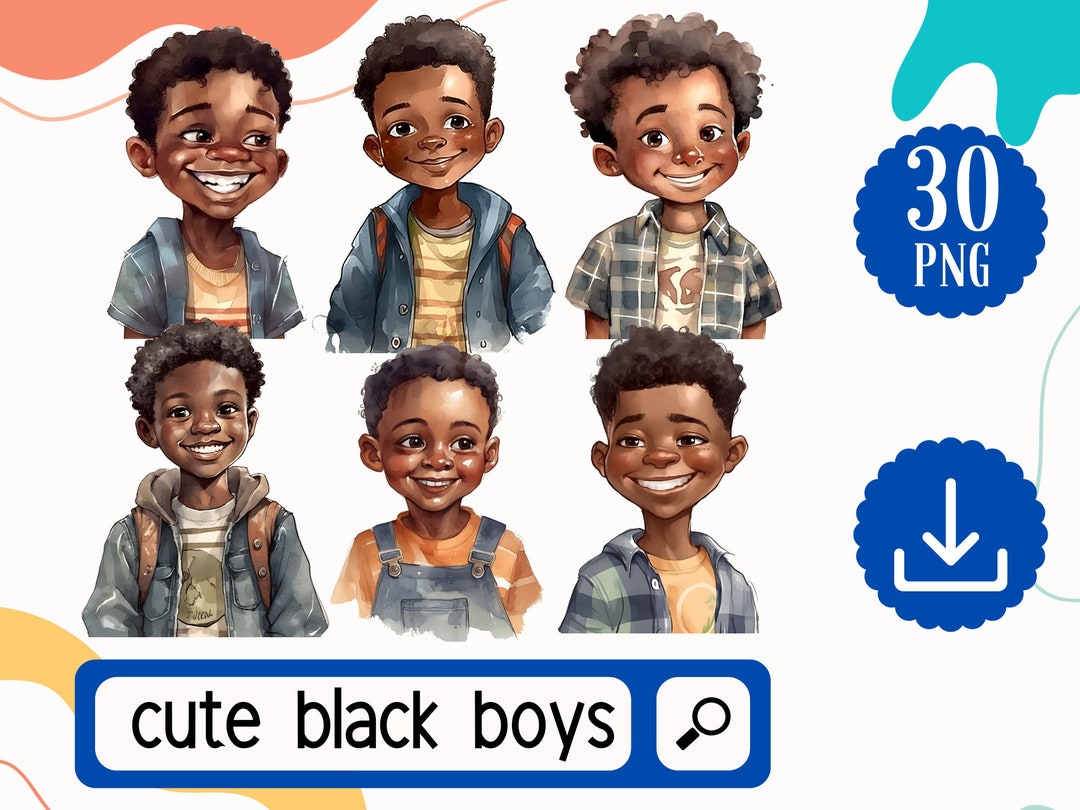 Black Boys Kids Clipart PNG Bundle, 30 Black Boys, Unique Black Skin ...