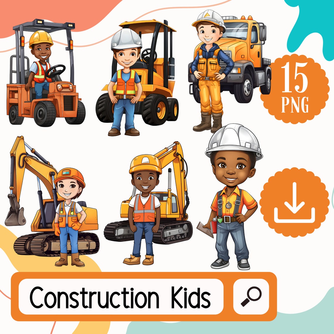 Cute Construction Kids Clipart - 15 PNG Construction Builder Theme Kids ...
