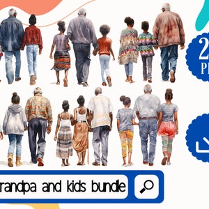 Paquet de cliparts grand-père et petits-enfants noirs. 25 Afro Papy PNG Clipart. Paquet de cliparts pour la fête des pères, paquet de cliparts pour l’anniversaire des pères