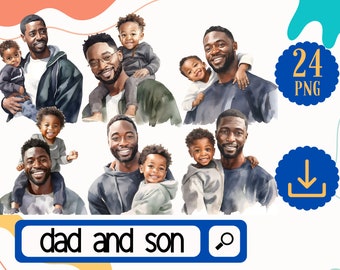 Schwarze Vater und Sohn Clipart Bundle. 24 Afro Papa und Junge PNG Clipart. Schwarze Vatertag png Bundle, Väter Geburtstag Clipart Bundle