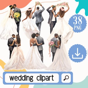 Preto Noivo e Noiva PNG. 38 Clipart de casamento. Casamento afro-americano png download digital
