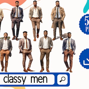 Schwarz Klassische Männer PNG. 50 hübsche afroamerikanische Männer Clipart. Casual Classic Fashion Man PNG