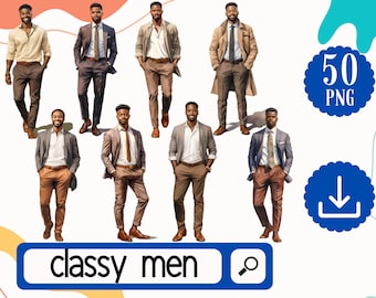 Black Classy Men PNG. 50 Handsome African American Men Clipart. Casual Classic Fashion Man PNG