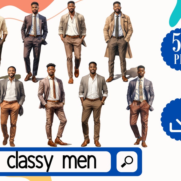 Black Classy Men PNG. 50 Handsome African American Men Clipart. Casual Classic Fashion Man PNG