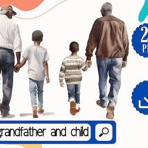Ensemble de Clipart grand-père et petit-fils noir. 23 Afro Papy PNG Clipart. Fête des pères Clipart Bundle, fête des pères Clipart Bundle