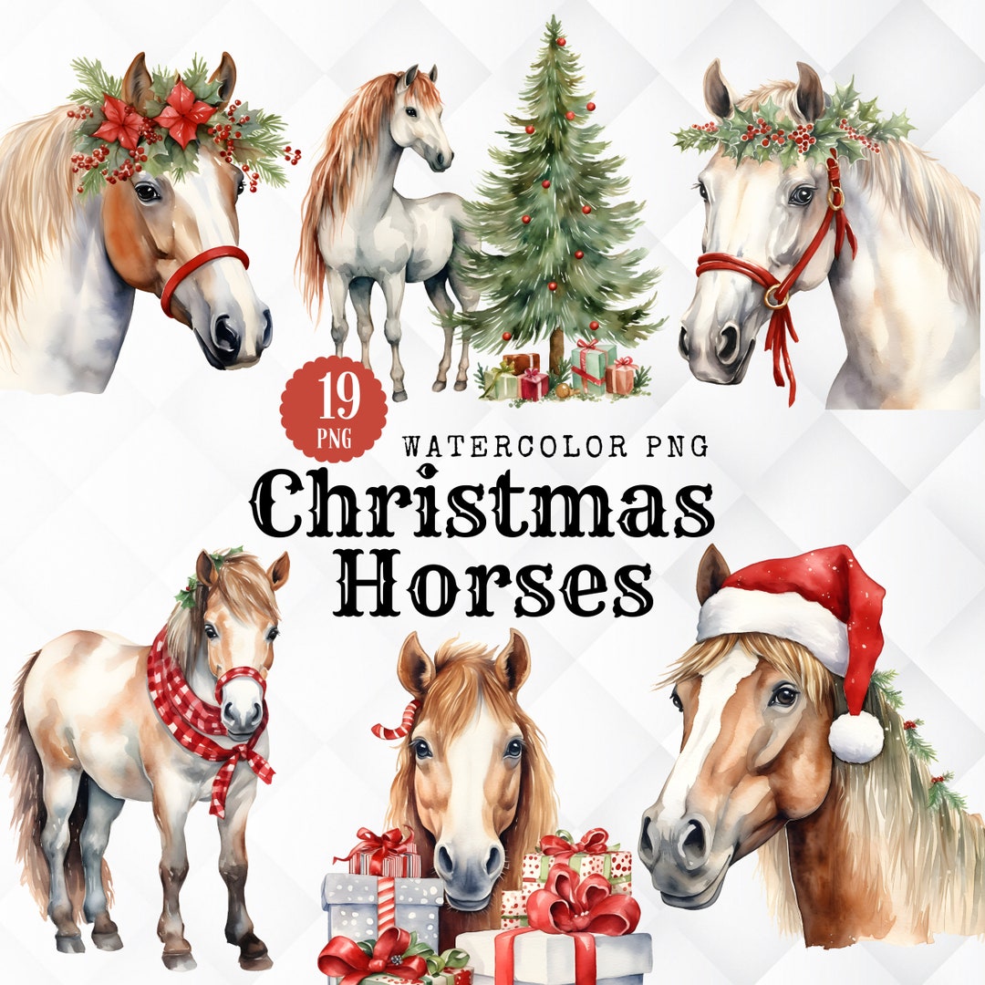Watercolor Christmas Horse Clipart. 19 Winter Christmashorse PNG ...
