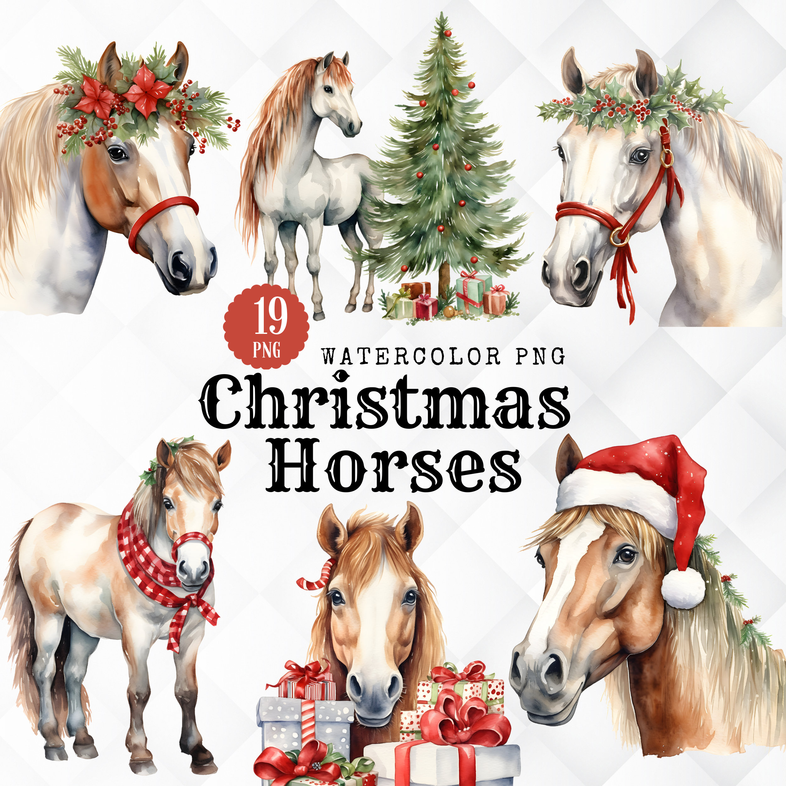 Watercolor Christmas Horse Clipart. 19 Winter Christmashorse PNG ...