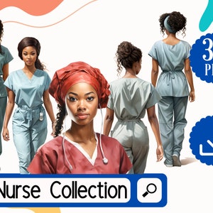 Nurse PNG. Black Nurses Clipart Bundle. 35 Detailed Nurse Png Digital ...