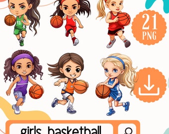 Dynamic Girls Basketball Clipart - 21 Energetic Athletes in Action - Girls Basketball png - Girl png - Digital Art Download