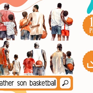 Père et fils Basketball Clipart Bundle PNG, noir père et garçon Clipart Basketball fête des pères père anniversaire Clipart Digital Download