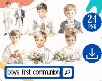Boys First Communion png. First Communion Clipart. Boys communion religious clipart. Boys in white suit Clipart