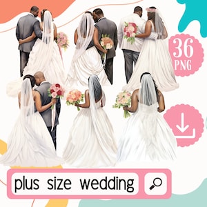 PNG per lo sposo e la sposa neri di taglia grande. 36 Clipart di matrimonio. Matrimonio Curvy afroamericano taglie forti png Download digitale
