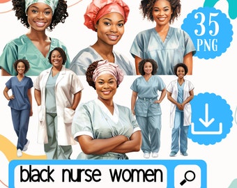 Watercolor Black Nurse Clipart. 35 African American Nurse PNG. Medical Personal Clipart. Health Black Women PNG Digital Download