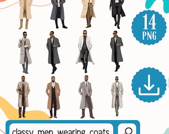 Black Classy Men PNG. 24 Handsome African American Men Clipart. Casual Classic Fashion Man PNG - Men wearing Coat Fashion Illustration PNG