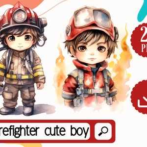 Firefighter Clipart Cute Boy PNG. 26 Fireman Clipart. Fire Truck Clipart. Boys Room Nursery Room Clipart. Sublimatio Digital Download