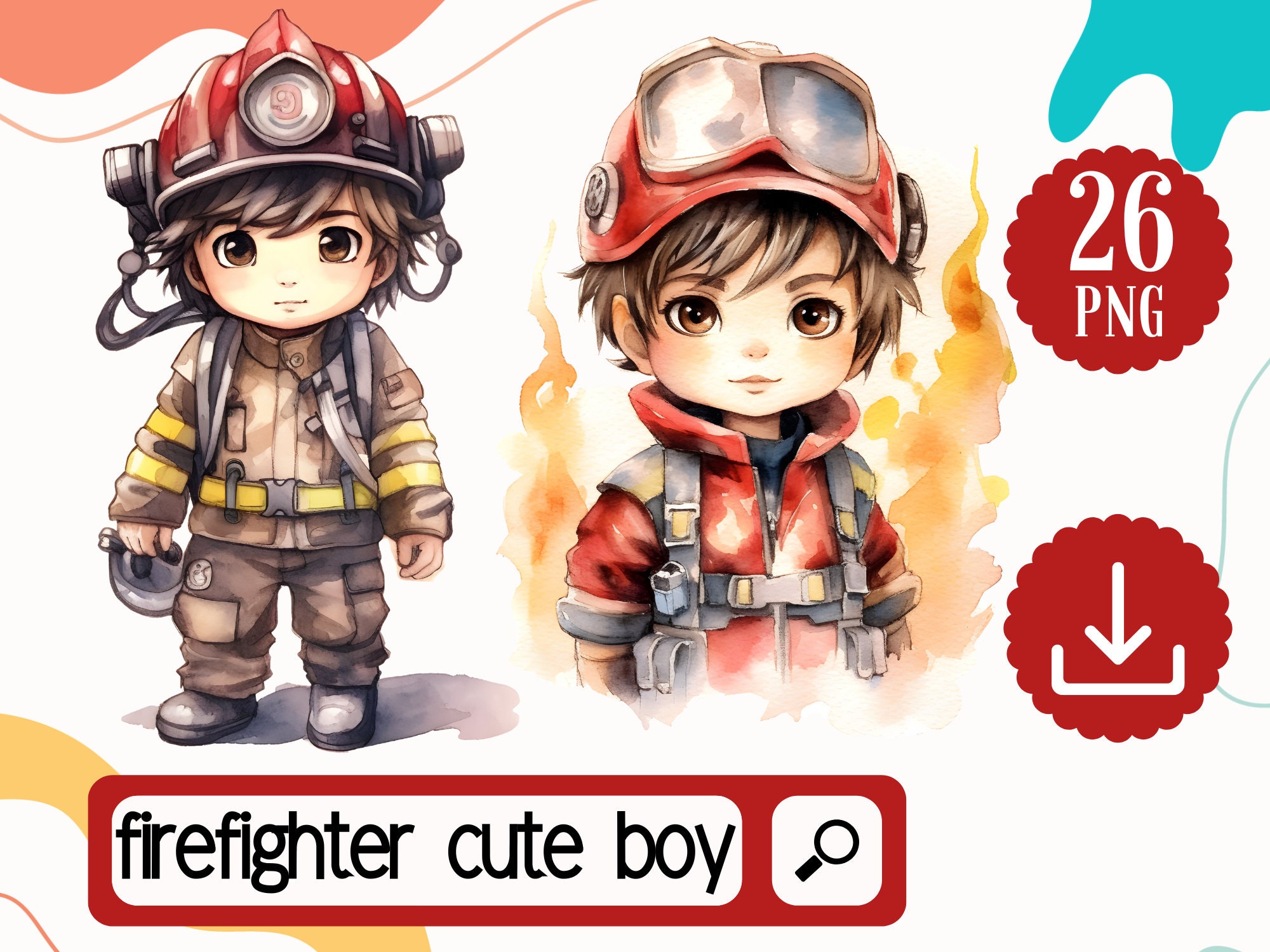 Firefighter Clipart Cute Boy PNG. 26 Fireman Clipart. Fire Truck Clipart. Boys Room Nursery Room Clipart. Sublimatio Digital Download