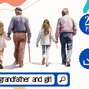 Grandfather and Granddaughter Clipart Bundle. 20 Grandpa PNG Clipart