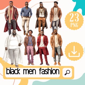 High Fashion Casual zwarte mannen clipart. 23 Afro-Amerikaanse mannen mode-illustratie PNG.