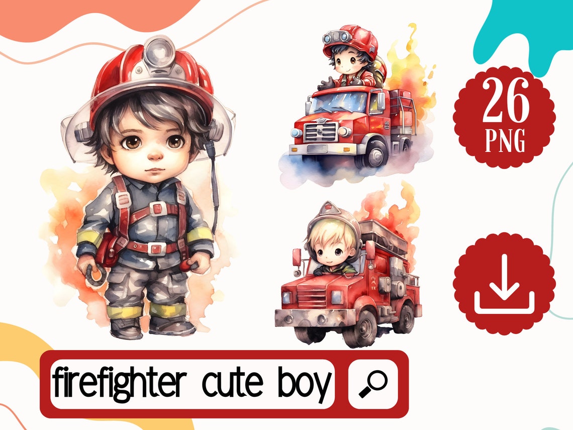 Firefighter Clipart Cute Boy PNG. 26 Fireman Clipart. Fire Truck ...
