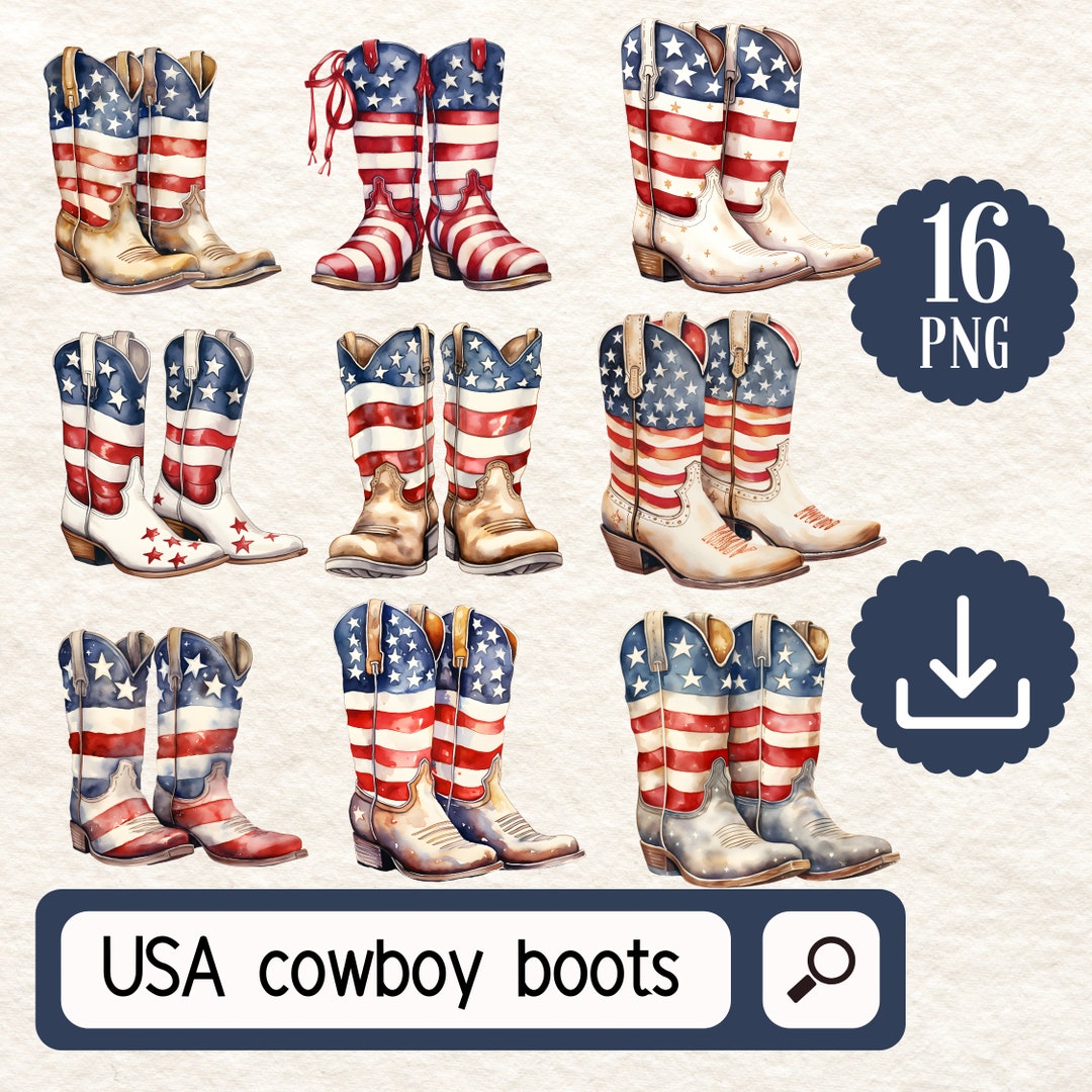 USA Cowboy and Cowgirl Boots Clipart, 4th of July Sublimation. 16 PNG ...