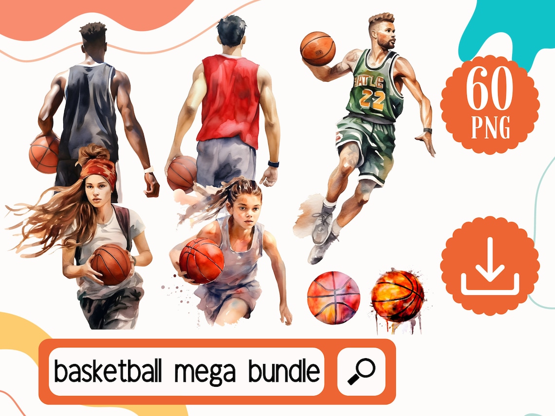 Basketball Clipart Mega Bundle PNG, Watercolor Basketball Png Digital ...