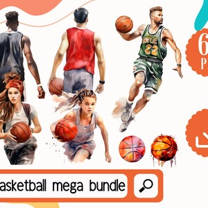 Basketball Clipart Mega Bundle PNG, Watercolor Basketball Png Digital ...