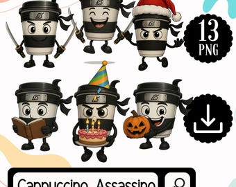 Cappuccino Assassino PNG Clipart. Italian Brainrot Clipart - Cappuccino Assassino PNG Graphics for Crafting - Digital Download