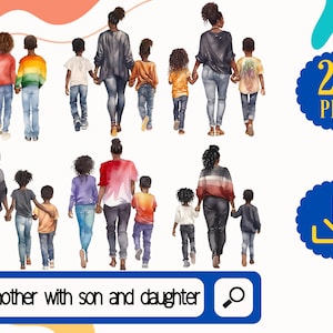 Moederdag zwarte moeder en kinderen clipart PNG. 24 Moeder en meisje jongen Clipart. Zwarte vrouwen en meisjes Clipart. Moeder en zoon dochter bundel