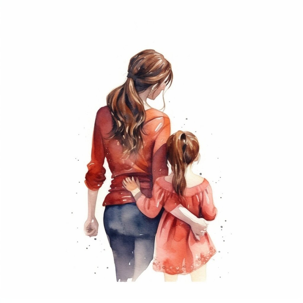  Brunette Mother and Daughter Clipart Bundle PNG. Brunette Mom and Girl ...
