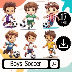 Jungen Fußball Clipart. 17 Fußballspieler Kinder PNG. Fußball Cliparts zum Basteln. Digitaler Download