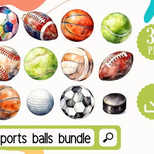 Sport ballen clipart bundel PNG. Voetbal, voetbal clipart, volleybal basketbal clipart, hockey clipart, tennis clipart, golf clipart