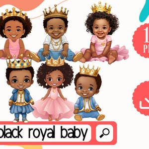 Clipart de coroa de bebê preto. 17 Chá de Bebê png. Clipart de revelação de gênero. Príncipe afro-americano bebê. Princesa americana africana, bebê Clipart
