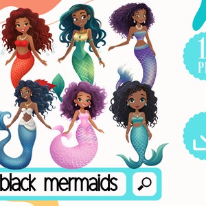Black Mermaids Clipart PNG Collection - Underwater Fantasy Art - Instant Download -