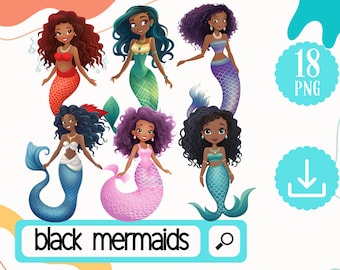 Black Mermaids Clipart PNG Collection - Underwater Fantasy Art - Instant Download -