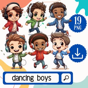 踊る男の子のクリップアート 音楽に合わせてジャンプする子供たち。19 PNG 遊び心のある元気な子供たちのグラフィック。学校に戻ってジャンプする子供たちのクリップアート デジタル ダウンロード
