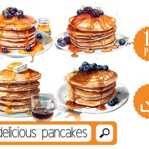 Pancake Clipart PNG, 13 Pancake with Syrup PNG Clipart Bundle Digital Download, Breakfast Pancake Clipart PNG Bundle. Watercolor Pancakes