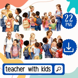 Teacher and Students Clipart - 22 Back to School Kids PNG - School Teacher PNG - Perfect for Back to School! - Ideal for Classroom Decor!