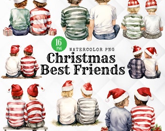 Christmas Best Friends Clipart Set. 21 Kids Christmas Best Buddies PNG. Christmas Brothers Christmas Buddies Digital Download