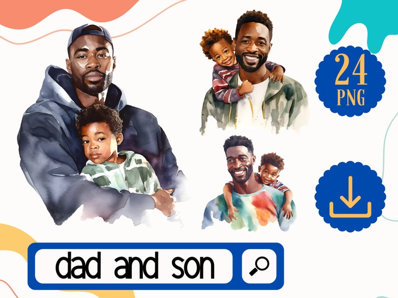 Black Father and Son Clipart Bundle. 24 Afro Dad and Boy PNG Clipart ...