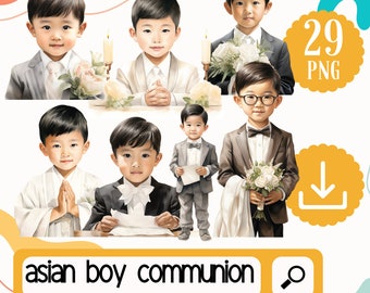 Asian Boys First Communion png. First Communion Clipart. Boys communion religious clipart. Boys in white suit Clipart. Religious Clipart