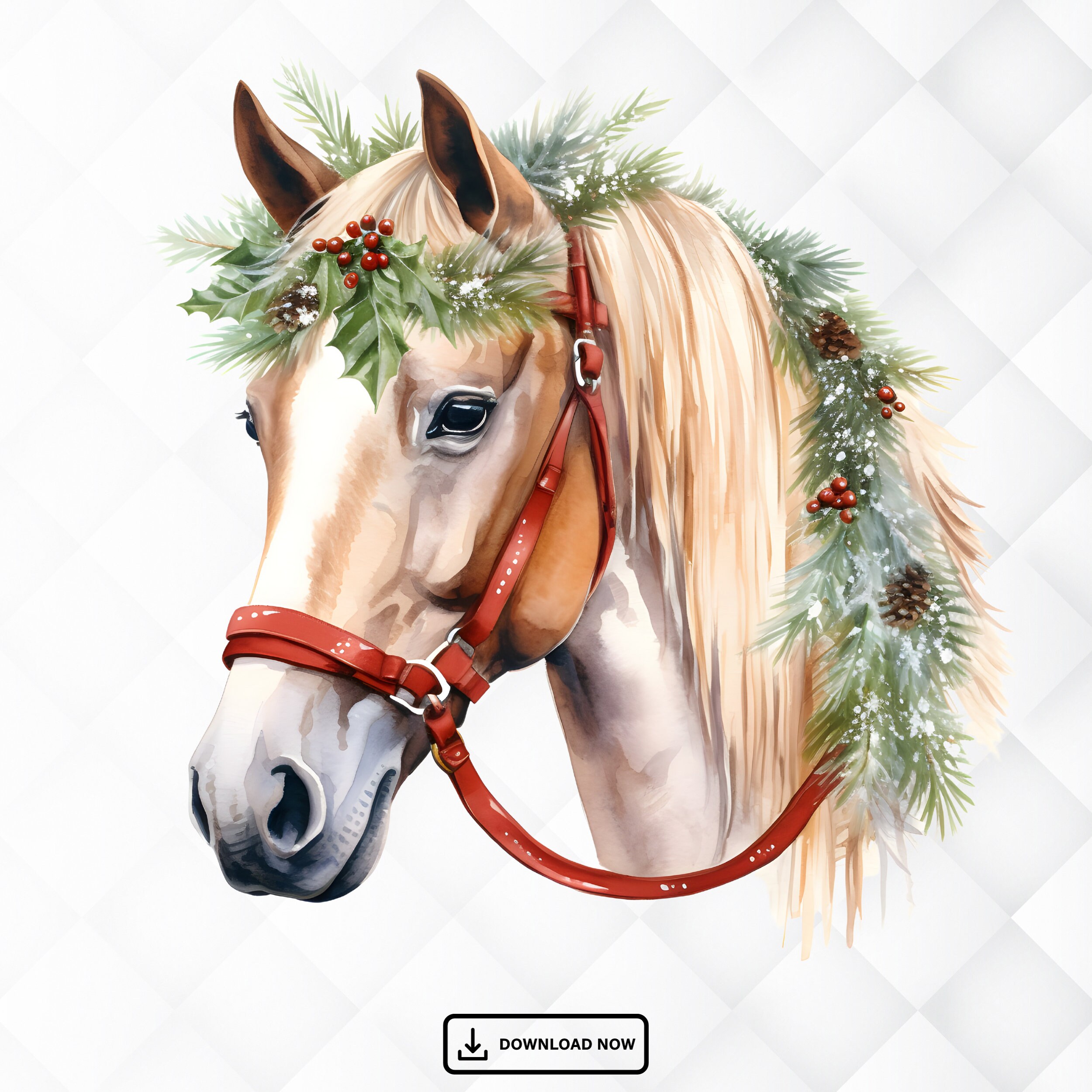 Watercolor Christmas Horse Clipart. 19 Winter Christmashorse PNG ...