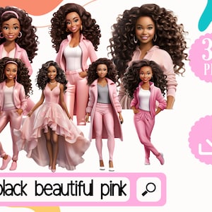 Pacote de clipart de lindas garotas negras. 30 Garota negra inspirada em Barb png. Clipart de bonecas negras Download digital
