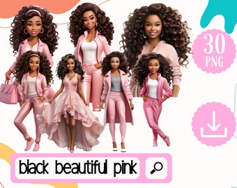 Beautiful Black Girls Clipart Bundle. 30 Barb Inspired Black Girl png. Black dolls clipart Digital Download