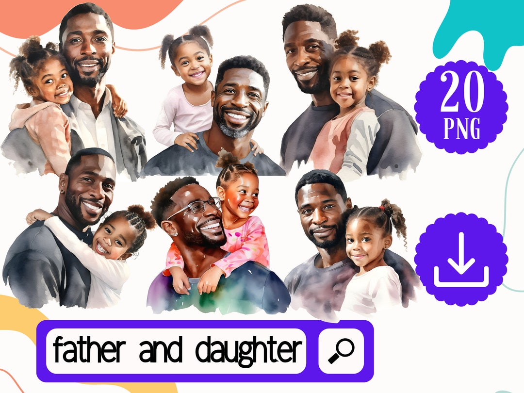 Black Father and Daughter Clipart Bundle. 20 Afro Dad and Girl PNG ...